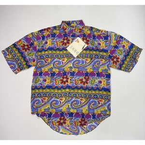 Vintage Protest Silk Shirt Mens Large Floral Abstract AOP Beach Art NWT Party